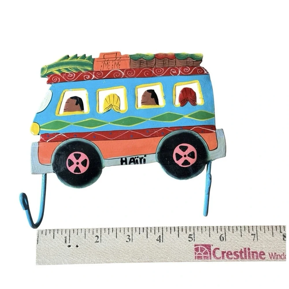 Hand Painted Haiti Metal Wall Hook Bus Folk‎ Art Key Coat Towel Rack 2 Hooks